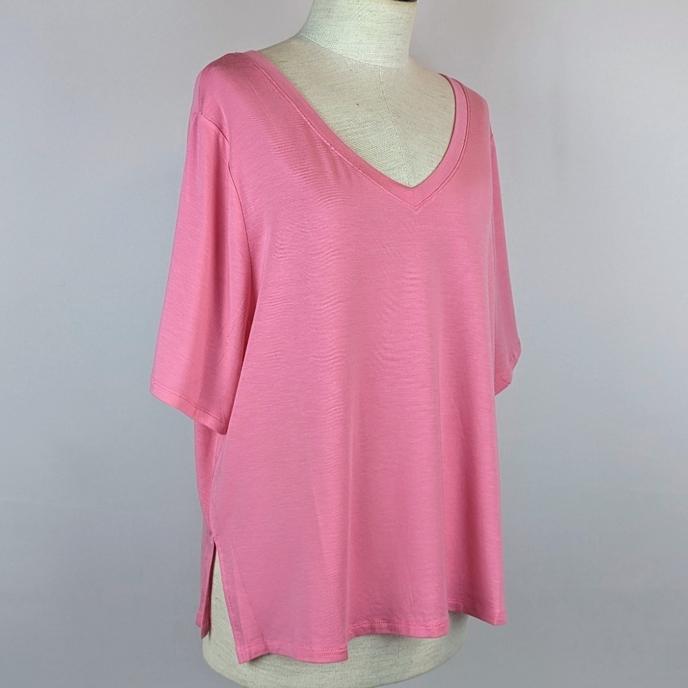 Athleta Nighttime Bliss Sleep Lounge Tee Short Sleeve Relaxed Fit Hot Pink L NWT